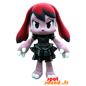 Mascotte de lapin rose et rouge avec une robe noire - MASFR031283 - Mascotte de lapins