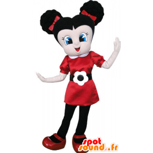 Mascotte de fillette brune habillée d'une robe rouge - MASFR031286 - Mascottes Garçons et Filles