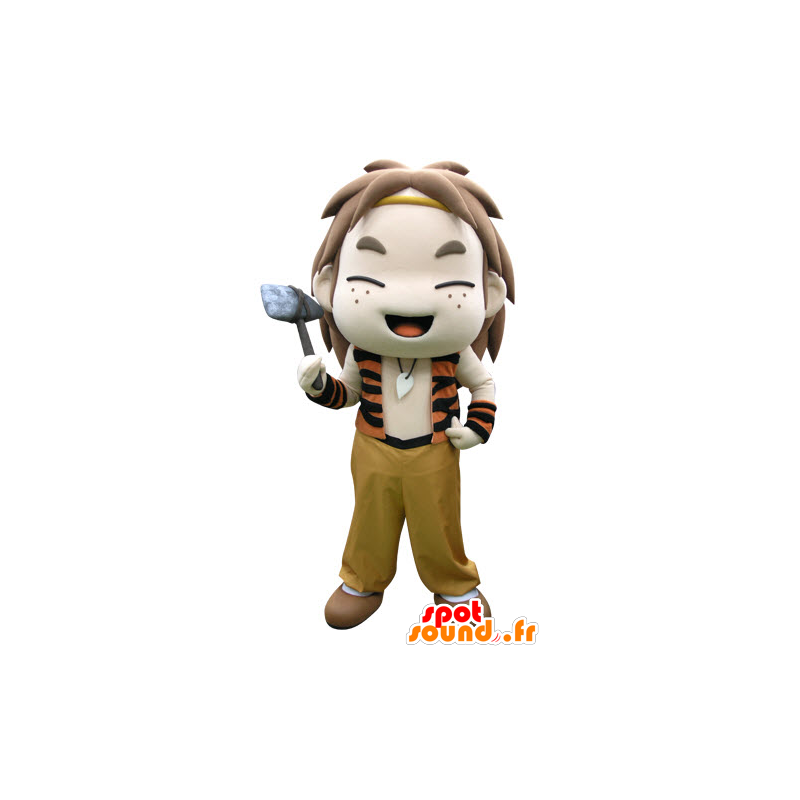 Mascot small prehistoric boy, very happy - MASFR031291 - Mascots boys and girls