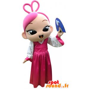 Menina de cabelos rosa com um mascote vestido rosa - MASFR031293 - Mascotes Boys and Girls