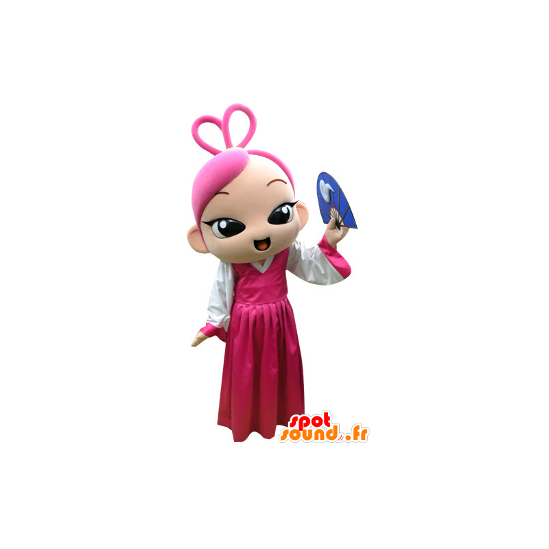 Menina de cabelos rosa com um mascote vestido rosa - MASFR031293 - Mascotes Boys and Girls