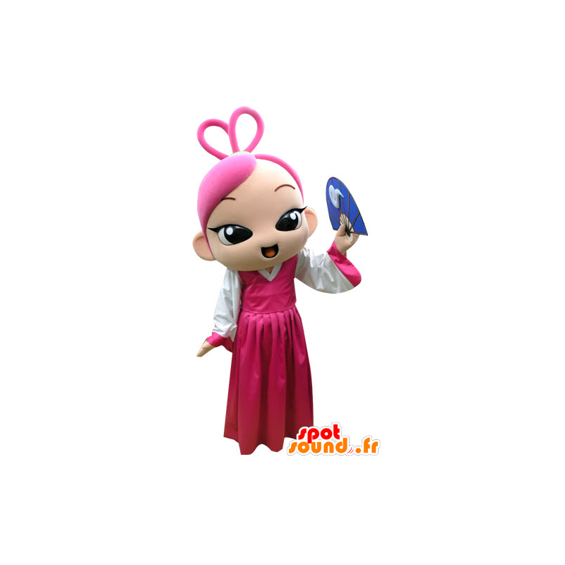 Mascotte de fille aux cheveux roses avec une robe rose - MASFR031293 - Mascottes Garçons et Filles