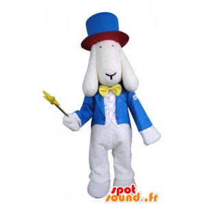 Mascote branco cão vestido no traje do feiticeiro - MASFR031295 - Mascotes cão