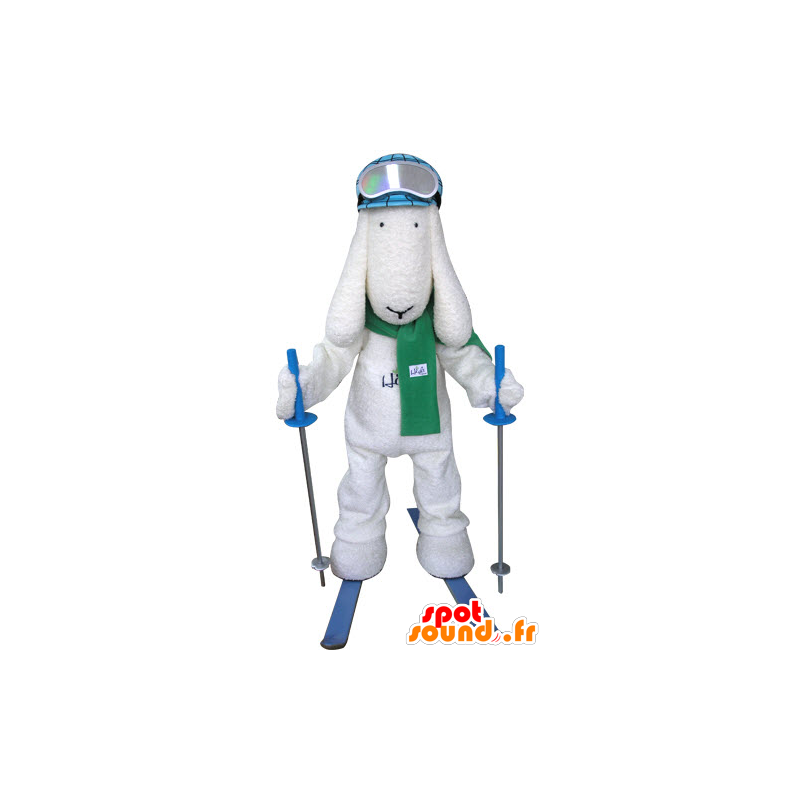 Hvid hundemaskot, skiløber - Spotsound maskot kostume