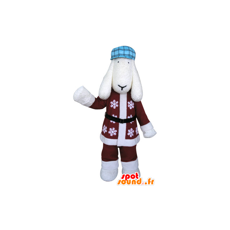 White dog mascot in winter dress - MASFR031298 - Dog mascots