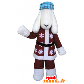 White dog mascot in winter dress - MASFR031298 - Dog mascots