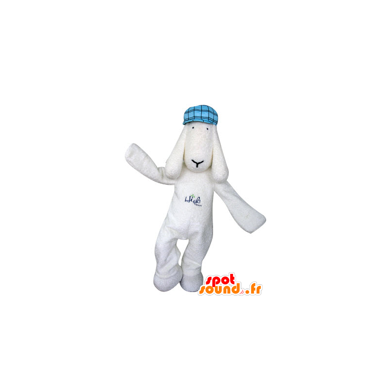 White dog mascot with blue beret - MASFR031300 - Dog mascots