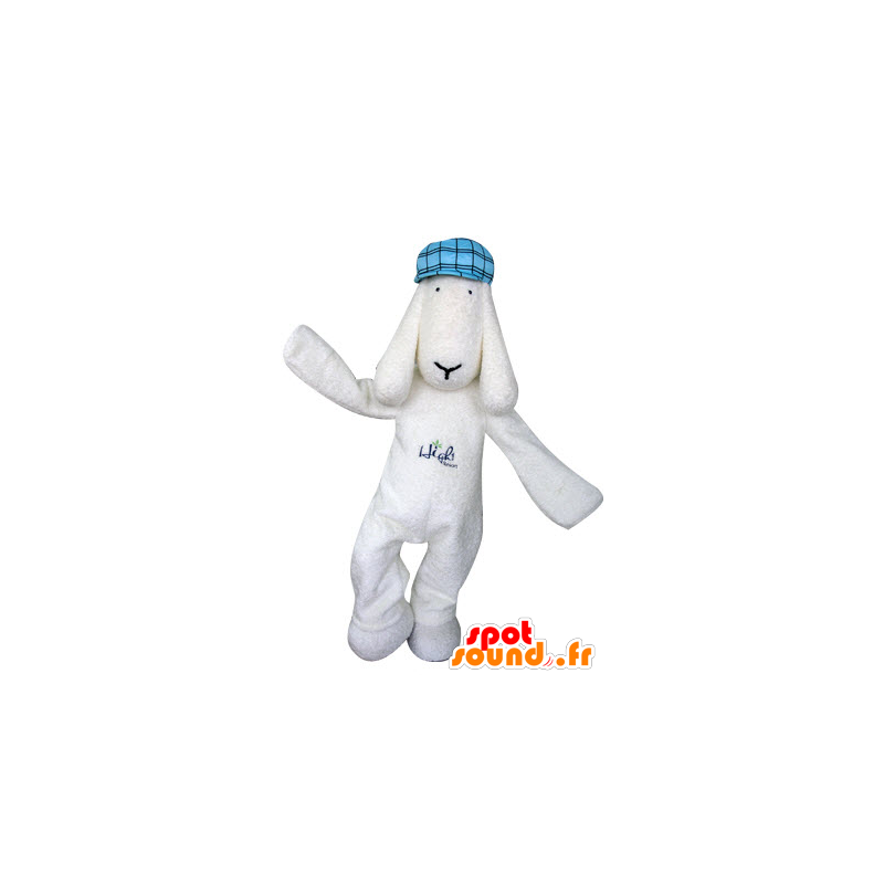 Mascotte witte hond met een blauwe baret - MASFR031300 - Dog Mascottes
