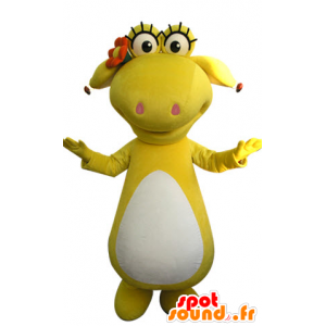 Żółty i biały dinozaur maskotka. żółty zwierząt - MASFR031301 - dinozaur Mascot
