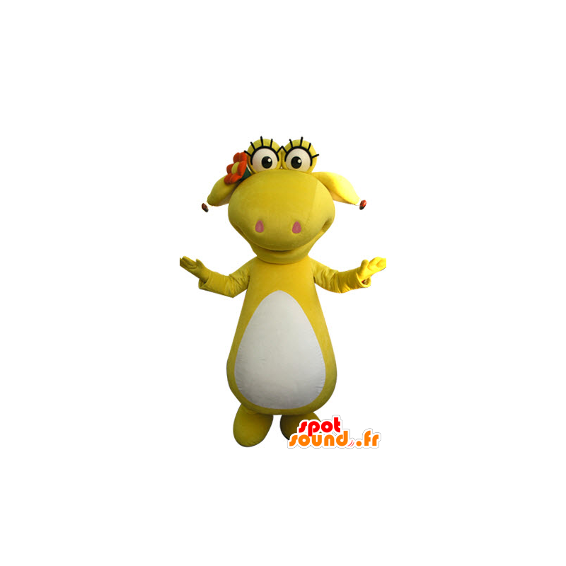 Yellow and white dinosaur mascot. yellow animal - MASFR031301 - Mascots dinosaur