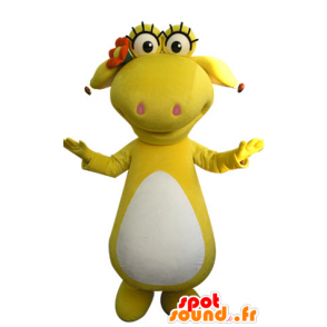 Mascotte de dinosaure jaune et blanc. Animal jaune - MASFR031301 - Mascottes Dinosaure