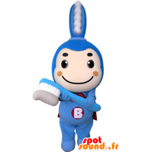 Blue toothbrush mascot with a cape - MASFR031303 - Mascots of objects