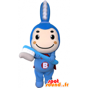 Blauwe tandenborstel mascotte met een cape - MASFR031303 - mascottes objecten