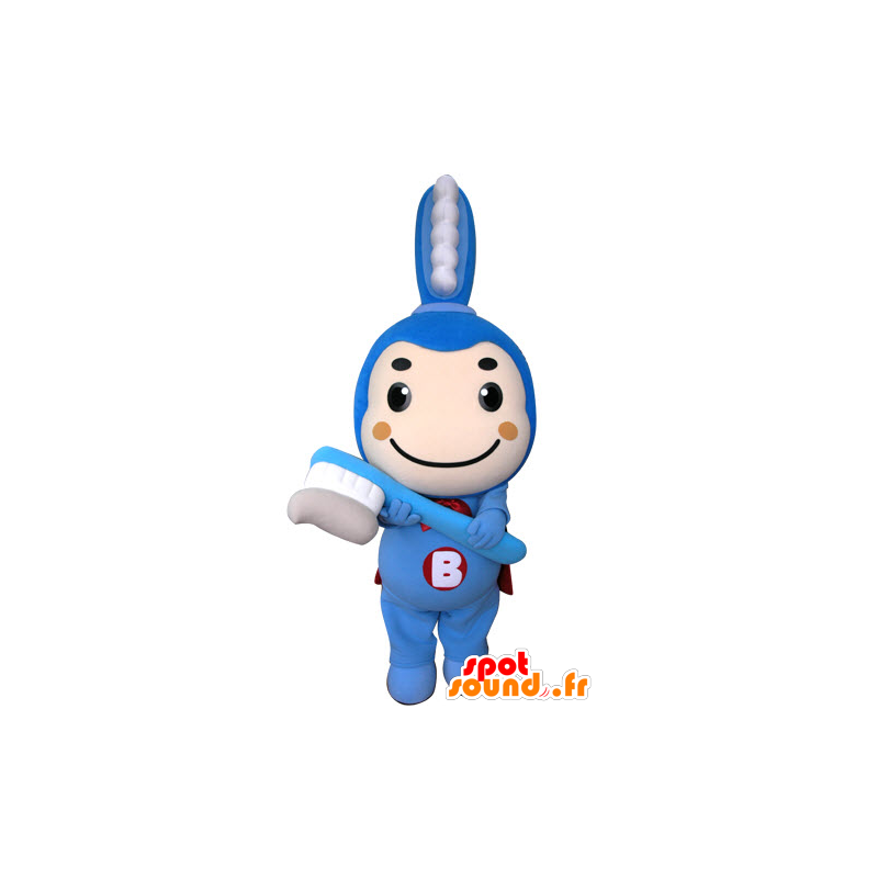 Azul mascote da escova de dentes com uma capa - MASFR031303 - objetos mascotes