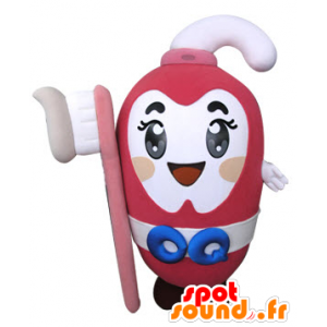 Pink tandpasta maskot holder en tandbørste - Spotsound maskot