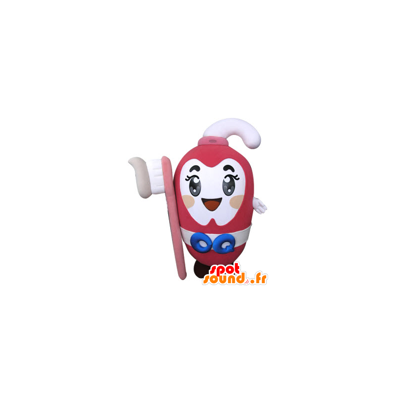 Pink toothpaste mascot holding a toothbrush - MASFR031305 - Mascots of objects