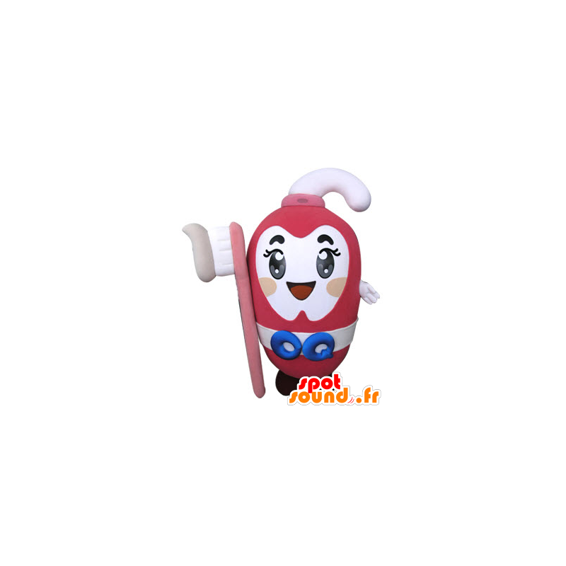 Rosa mascote pasta de dentes segurando uma escova de dentes - MASFR031305 - objetos mascotes