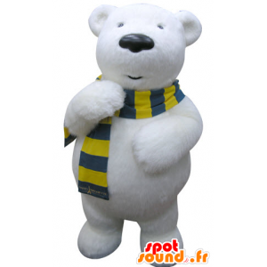 Mascotte d'ours blanc avec une écharpe jaune et bleue - MASFR031308 - Mascotte d'ours