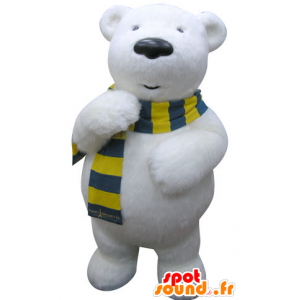 Polar Bear Mascot met een gele en blauwe sjaal - MASFR031308 - Bear Mascot