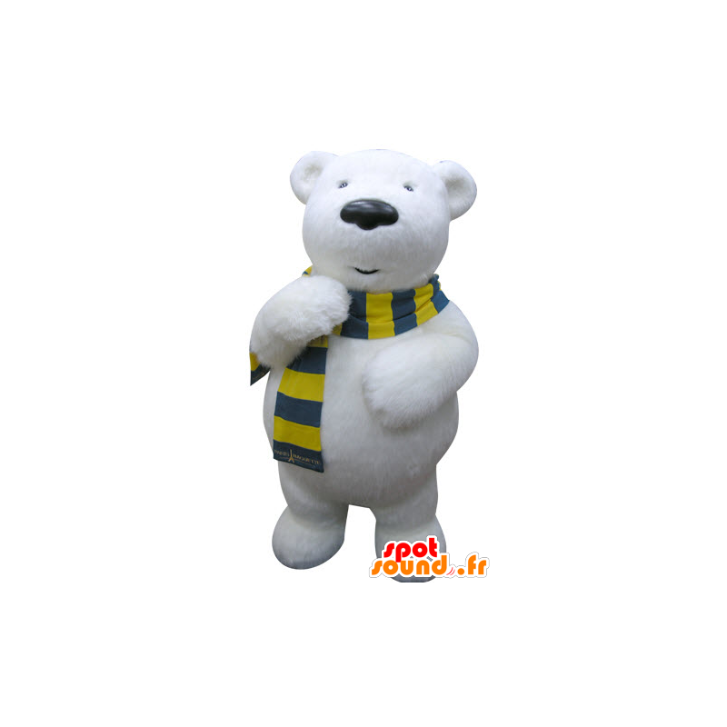 Eisbär-Maskottchen mit einem gelben und blauen Schal - MASFR031308 - Bär Maskottchen