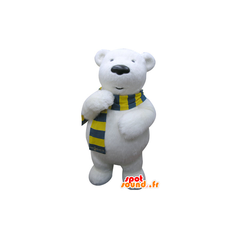 Polar Bear mascot with a yellow and blue scarf - MASFR031308 - Bear mascot