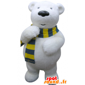 Mascotte d'ours blanc avec une écharpe jaune et bleue - MASFR031308 - Mascotte d'ours