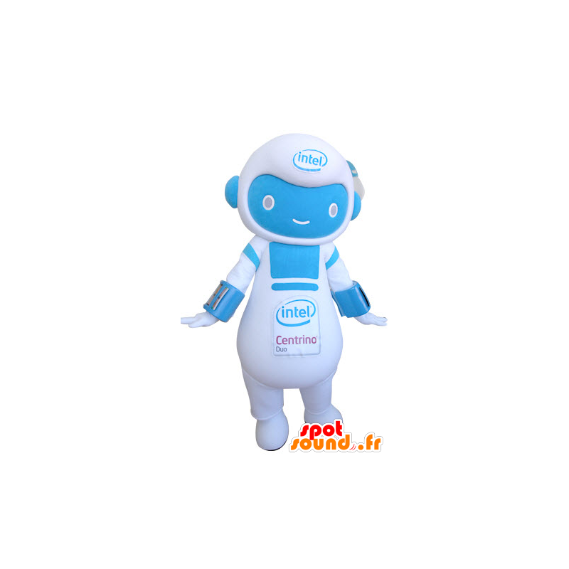 Snögubbe maskot, blå och vit robot - Spotsound maskot