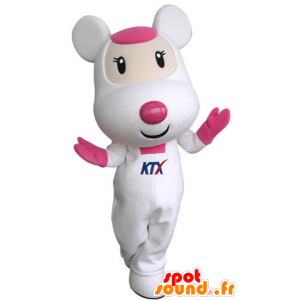 Pink and white mouse mascot, cute and endearing - MASFR031314 - Mouse mascot