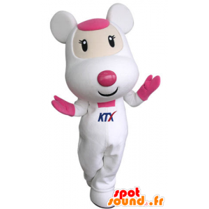 Rosa e branco da mascote do rato, bonito e agradável - MASFR031314 - rato Mascot