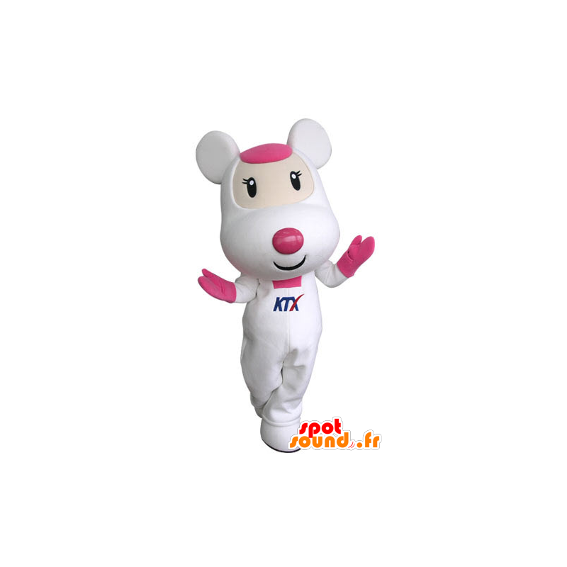 Pink and white mouse mascot, cute and endearing - MASFR031314 - Mouse mascot