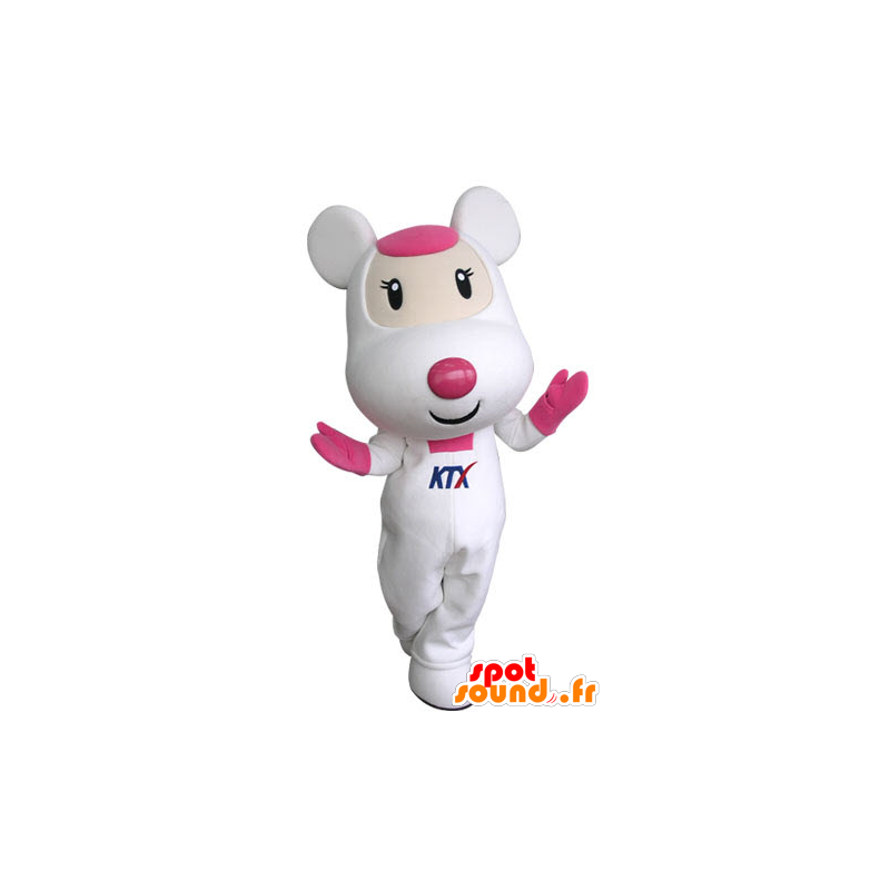 Rosa og hvit mus maskot, søt og inntagende - MASFR031314 - mus Mascot