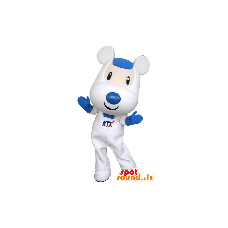 Bianco e blu mascotte del mouse, carino e accattivante - MASFR031315 - Mascotte del mouse