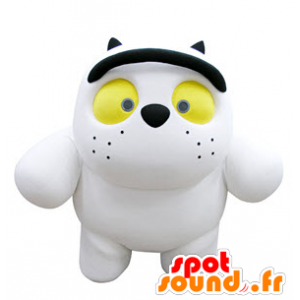 Stor hvid kat maskot med gule øjne - Spotsound maskot kostume