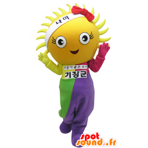 Mascotte de soleil jaune, géant, habillé d'une tenue colorée - MASFR031319 - Mascottes non-classées