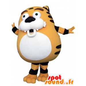πορτοκαλί τίγρης μασκότ, μαύρο και άσπρο, παχουλό και χαριτωμένο - MASFR031321 - Tiger Μασκότ