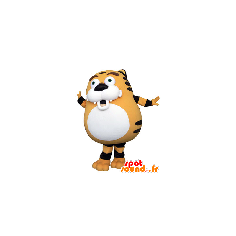 Arancione della mascotte della tigre, in bianco e nero, paffuto e carino - MASFR031321 - Mascotte tigre