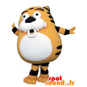 Orange tiger mascot, black and white, plump and cute - MASFR031321 - Tiger mascots