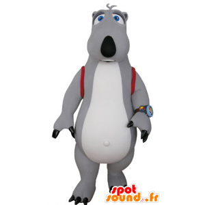 Mascota del oso gris y blanco con una mochila - MASFR031323 - Oso mascota