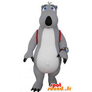 Mascote urso cinza e branco com uma mochila - MASFR031323 - mascote do urso