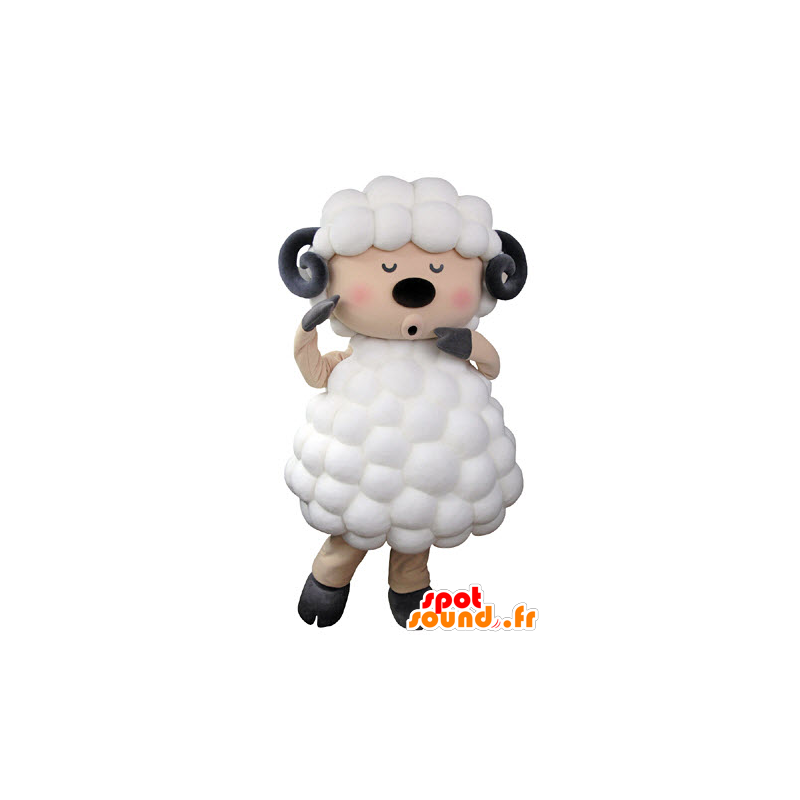 Mascotte de mouton, de bouc blanc, noir et rose - MASFR031325 - Mascottes Mouton