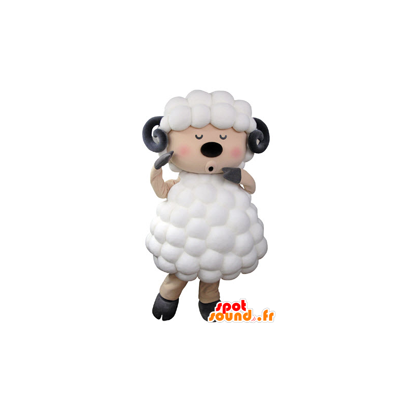 Mascot ovelha, cabra, branco, preto e rosa - MASFR031325 - Mascotes Sheep