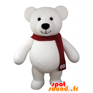 Polar Bear maskot s červeným šátkem - MASFR031326 - Bear Mascot