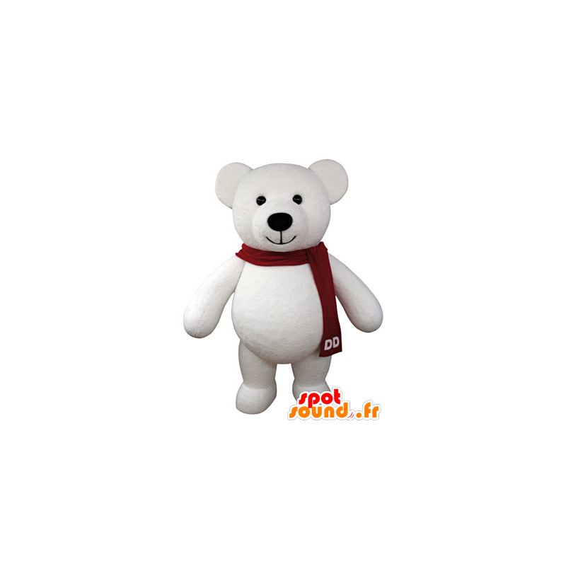 Eisbär-Maskottchen mit einem roten Schal - MASFR031326 - Bär Maskottchen