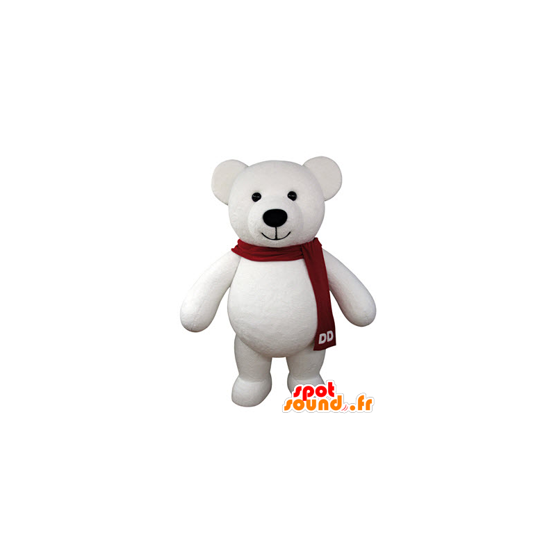 Polar Bear mascot with a red scarf - MASFR031326 - Bear mascot