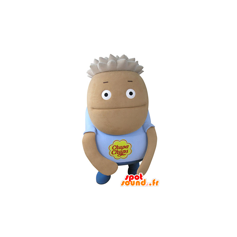 Mascote do boneco de neve redondo e marrom com uma camisa azul - MASFR031335 - Mascotes homem