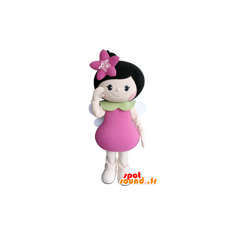 Menina marrom Mascot com asas e uma flor - MASFR031336 - Mascotes Boys and Girls