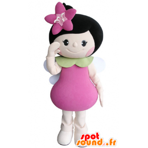 Menina marrom Mascot com asas e uma flor - MASFR031336 - Mascotes Boys and Girls