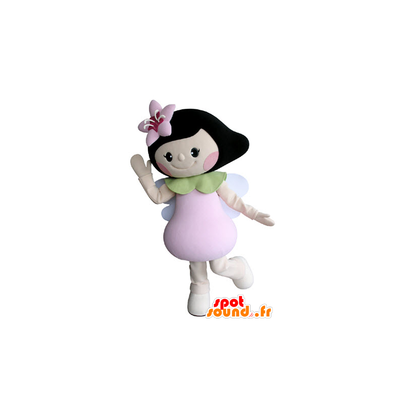 Mascot bruin meisje met vleugels en een bloem - MASFR031337 - Mascottes Boys and Girls
