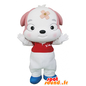 Mascotte de chiot, de chien blanc et rose - MASFR031342 - Mascottes de chien