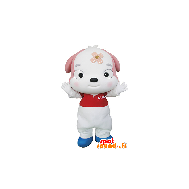 Κουτάβι μασκότ, ροζ και λευκό σκυλί - MASFR031342 - Μασκότ Dog